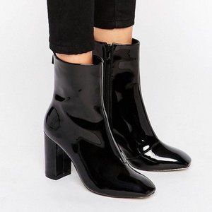 Black Patent Square Toe Ankle Booties